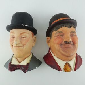 Laurel & Hardy Wall Busts By Legend Products 1984 England Signed F. Wright